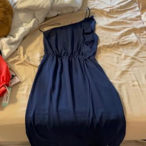 Ruffle detail navy blue one shoulder dress